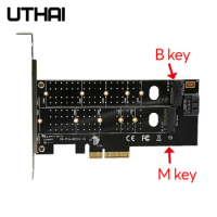 Uthai T15 PCIe to M.2 NVMe SSD NGFF adapter card 110mm M Key plus B Key dual Expansion Card PCI-E X4 X8 X16 Fit 2 Msata SSD