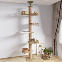 Cat Supplies Wooden Tree House Multifunction Pet Furniture Toys Kitten Climbing Scratching Tower With Hammock Cat Bed