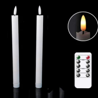 Pack of 2 Remote Control White LED Christmas Candles,Battery Operated Flameless Flickering Christmas Halloween Candles For Wed