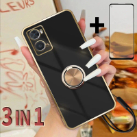 เคสโทรศัพท์ 3 In 1 สำหรับ OPPO A36 A76 A96 4G พร้อมวงแหวนโลหะ สายคล้องโทรศัพท์ และฟิล์มเซรามิก