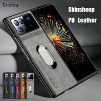 For Xiaomi Mix Fold 3 Sheepskin Leather Magnetic Ring Stand Holder Phone Case For Xiaomi Mix Fold3 2 Matte Lens Protection Cover