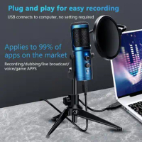 Condenser Microphone Plug Play Noise Reduction Blue Live Streaming USB Computer Condenser Microphone with Folding Stand микрофон