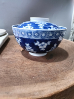日本回流瓷器古董清代老青花冰梅蓋碗，薄胎細路，畫工發色一流，