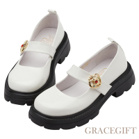 【Grace Gift】美少女戰士Crystal變身器飾釦厚底瑪莉珍鞋 白漆