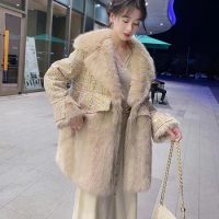 2021 New Winter Coat For Woman Sequined Wool Fur Coat women's Fashion Fur Coat Heavy Industry Loose Korean Version