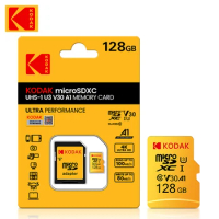 10pcs 100% Original Kodak U3 micro sd card 128GB SDXC class 10 Flash Memory Card 128G micro sd card with SD adapter Freeshipping