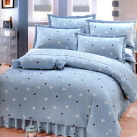 【艾莉絲-貝倫】清新日和(5x6.2呎)四件式雙人(100%純棉)鋪棉兩用被套床包組(灰藍色)
