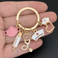 News Doctor Keychain Medical Tool Key Ring Injection Syringe Stethoscope Nurse Cap Key Chain Medico Gift DIY Jewelry Handmade