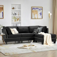 L Shaped Sofa,with Footrest,Modern Tufted Linen L-shaped Sofa,with Reversible Chaise Longue, Assemble Sofa