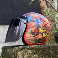 Helm Anak Kaca Datar Motif Karakter Usia 2 3 4 5 6 7 Tahun Upin ipin