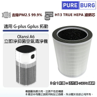 適用 G-plus拓勤Gplus Olansi A6 立即淨抑菌空氣清淨機替換用3合1前置+活性碳+HEPA濾網濾芯