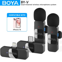 BOYA BY-V Wireless Lavalier Lapel Microphone for iPhone Android SmartPhone PC Computer USB-C Devices Youtube Recording Streaming
