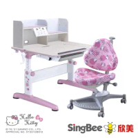 【SingBee 欣美】Hello Kitty-手搖L板桌椅組-105cm(兒童書桌椅/可升降桌椅/兒童桌椅/台灣製書桌)