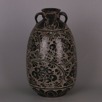 宋 磁州窯黑釉四系橄欖瓶 仿 宋代出土舊貨老貨瓷器收藏家居擺設