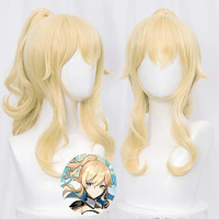 Genshin Impact Jean Cosplay Women 40cm Light Golden Wig Cosplay Anime Cosplay Wigs Heat Resistant Synthetic Wigs Halloween
