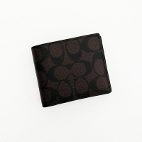 美國百分百【全新真品】COACH 皮夾 CA001 短夾 皮革 專櫃精品 錢包 證件夾 LOGO 印花 深咖啡 CT51