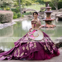 vestidos de quinceañera 2022 Off Shoulder Mexican Girl Ball Gown Prom Dress Croset Back Quinceanera Party Gowns