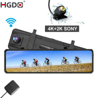 HGDO SONY 4K&amp;2K Dash Cam 3 in 1 GPS WIFI AI Voice Control Video Recorder Car DVR Front and Rear View Mirror Camera 24H Monitor