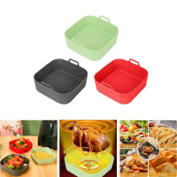 Air Fryer Liner Air Fryer Basket Replace Parchment Liner Paper Silicone Pot Reusable Silicone Square Pot Baking Utensils