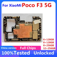 Original Unlocked Motherboard For Xiaomi POCO F3 5G Mainboard 128GB 256GB Logic Board Full Chips 100% TESTED