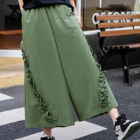XITAO Loose Solid Color Wide Leg Pants Personality Edible Tree Fungus Women Spring Summer New Ankle Length Pants GJ1008