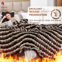 Stripe Berber Fleece Blanket Winter Comfortable Throw Double Layer Warm Cashmere Coral Faux Rabbit Fur Bed Sheet