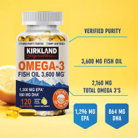 KIRKLAND Omega 3 Fish Oil 3600 mg Minyak Ikan Omega 3 3600 mg | EPA & DHA | Lebih dari 2100 mg Asam 