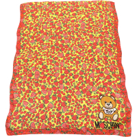 MOSCHINO 滿版水果印花泰迪熊黃紅色絲質披肩 圍巾(180x70)