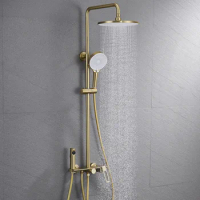 Luxury Shower System Set with 4 Modes Handheld Head and Adjustable Height Gold/Copper Shower Head