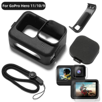For Gopro Hero 11 10 9 Silicone Protective Set Glass Screen Tempered Film Go Pro Hero 9 10 11 Action Camera Accessories