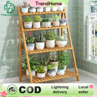 3/4Layers Bamboo Flower Garden Rack Foldable Flower Stand Rak Pasu Bunga Flower Stand Storage Shelf 