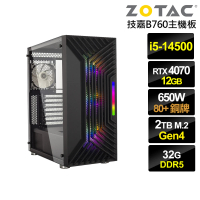 NVIDIA i5十四核GeForce RTX 4070{霞光判官B}電競電腦(i5-14500/技嘉B760/32G/2TB)