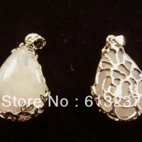 HOT!hot free Shipping new Fashion diy 5pcs Rose jades chalcedony stone teardrop pendant 36x27mm AAA MY4694