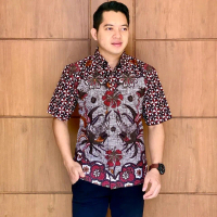 Kemeja batik LASKALA Lengan pendek Lapis furing bahan katun halus lembut slimfit solo sragaman