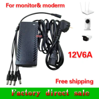Free shipping AC110V to DC12V6A Power Adapter with 4 Port Splitter Pigtail for monitor power adapter 12V6A 72W adapter