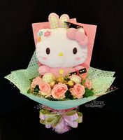 Hello Kitty絨毛娃娃29x42cm 金莎捧花，Hello Kitty/捧花/情人節金莎花束/頒獎/畢業花束/畢業典禮/情人節禮物/送禮/捧花/節慶/婚禮小物/生日禮物/交換禮物/告白/求婚，X射線【Y029834】