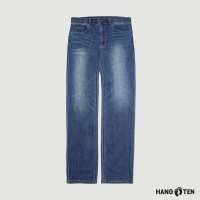 【Hang Ten】男裝-TAPERED FIT刷色水洗休閒錐形牛仔褲(彩藍)