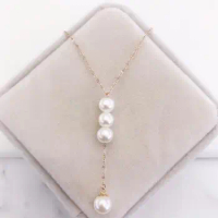 MADALENA SARARA AAA Freshwater Pearl Natural white Brightness 7-8mm 18k Gold Chain Necklace