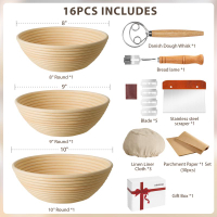 [Sourdough Starter Kit] ชุดเครื่องมือตะกร้า Kitk Bannetonหวายธรรมชาติแปรงแป้งง่อยขนมปังมีดโกนโลหะอุป