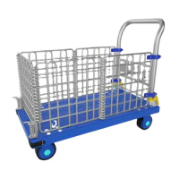 150KG 200KG folding plastic platform trolley cart with fence for loading and storage materials handling trolley platform