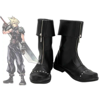 Final Fantasy 7 FF7 Cloud Strife Cosplay Boots Customized Black Shoes for Halloween Party Cosplay Shoes