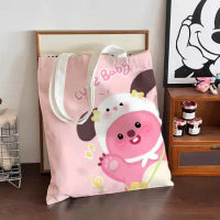 Kawaii Loopy Canvas Bag Miniso Pororo Cute Anime Student Book Bag Large Capacity Tote Bag Shopping Handbag Gifts for Girls