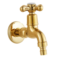 Single Cold Faucet Wall Mounted Outdoor Garden Washing Machine Bath Tub Tap Faucet Chrome Gold - Gold