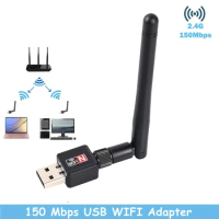 Network Card Mini USB WiFi Adapter Card 150Mbps 2dBi WiFi adapter PC WiFi Antenna WiFi Dongle 2.4G USB Ethernet WiFi Receiver