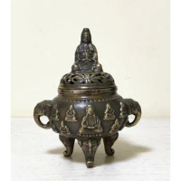 Antiques Old Bronze Censer Kwan-yin lucky Incense Burners