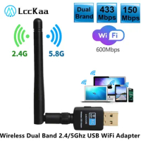 LccKaa Wireless USB WiFi Adapter 5G/2.4G Dual Band USB WiFi Antenna 600Mbps Wireless Wifi Network Card for Laptop PC WiFi Dongle