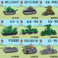 Seven color creative building blocks MOC World War II KV44 German P1000 Demon Cruiser Tank War Assembled Building Blocks