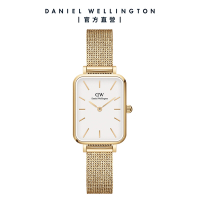 Daniel Wellington DW 手錶 Quadro Evergold 20X26mm香檳金麥穗式金屬編織小方錶-白錶盤-香檳金框 DW00100556