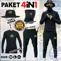 Paket 4 in 1 Pakaian Pelindung Mancing Mania Jersey Topi Rimba Masker Buff Celana Joger Mancing Pria