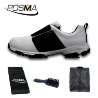 高爾夫男士球鞋 防水 透氣 旋轉鞋帶球鞋 防滑鞋釘 GSH096 白 黑 配POSMA鞋包 2合1清潔刷 高爾夫毛巾